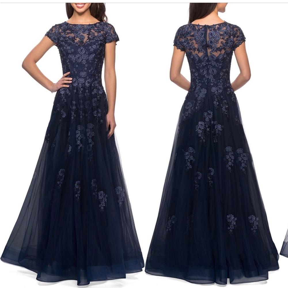 La Femme Embellished Mesh A-Line Gown size 16